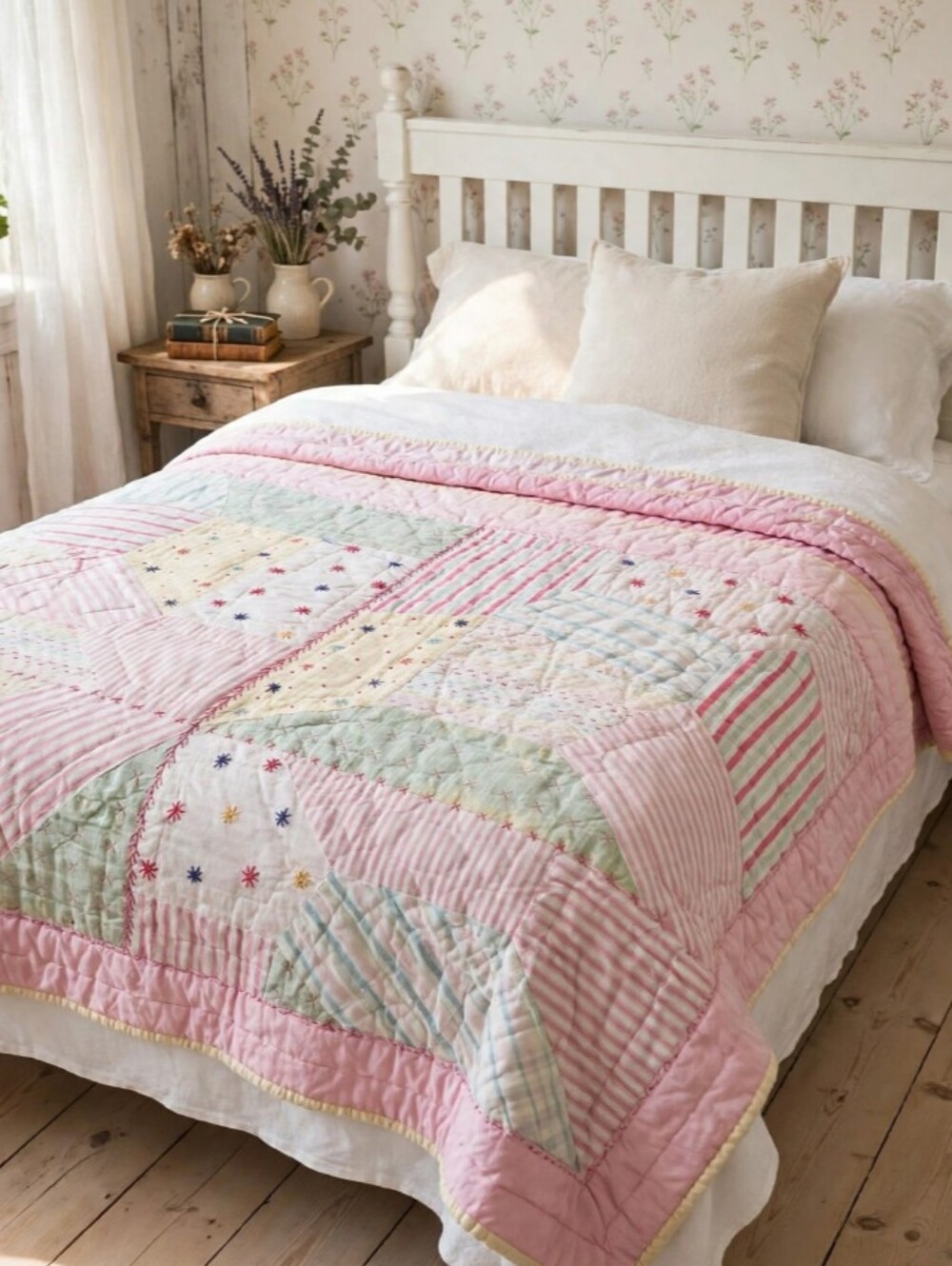 Vintage Pottery Barn Full/Queen Tumbling Blocks Quilt Patchwork Retired Pattern